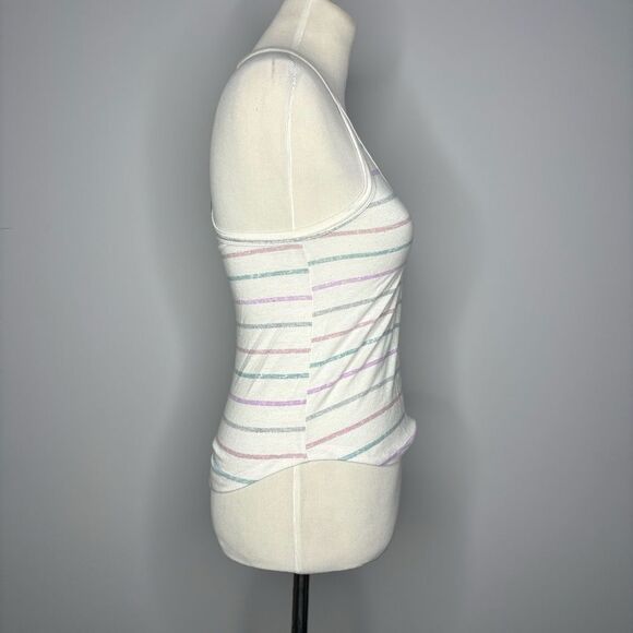 5/$25💜 Pacsun- White Tank Top w/Purple, Blue, Pink Stripes - Picture 3 of 4